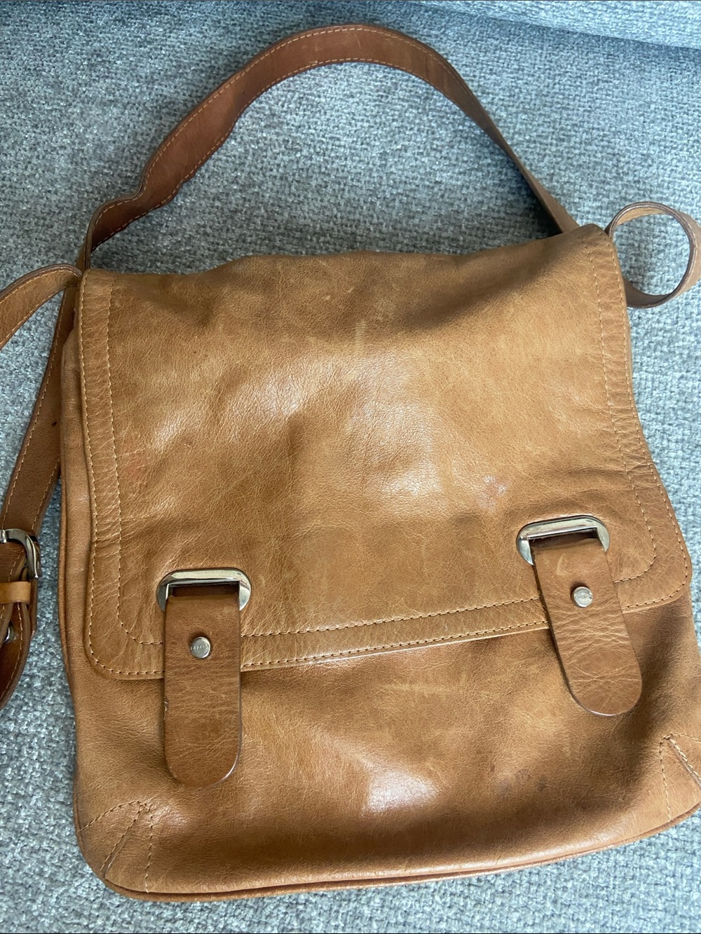 Lazaro Classic Tan Leather Messenger Bag with Buckle Detail